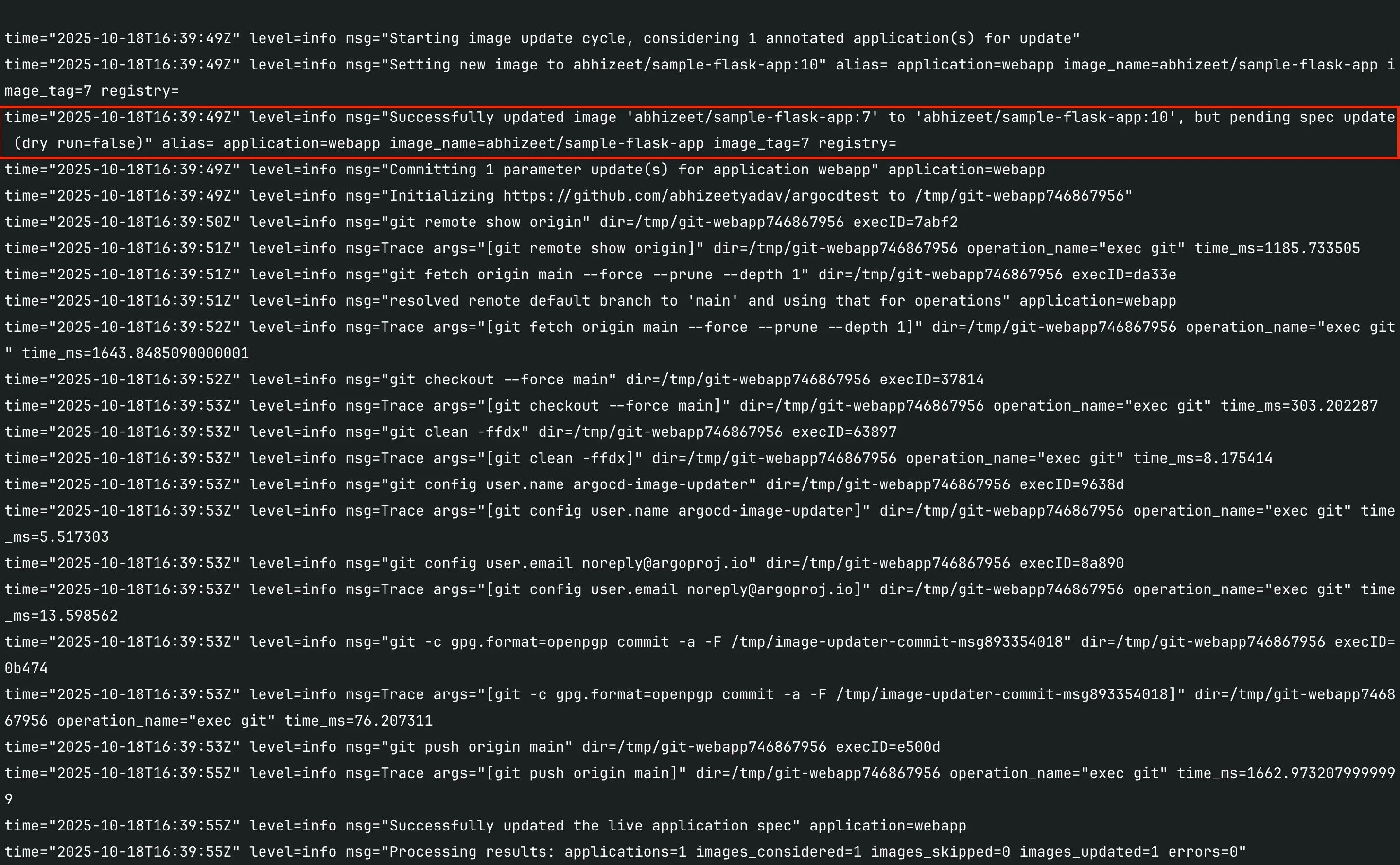 Argocd Image updater Log